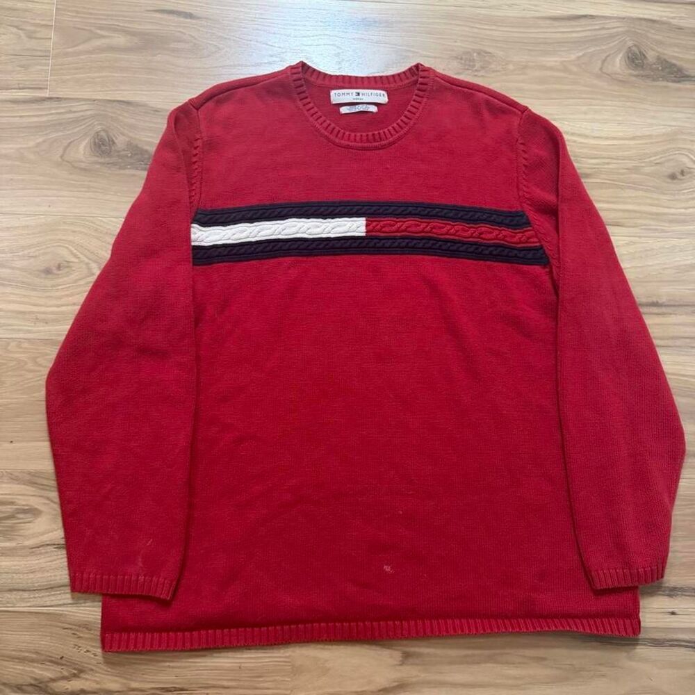 Vintage 90s Tommy Hilfiger red sweater knit Womens size Xl